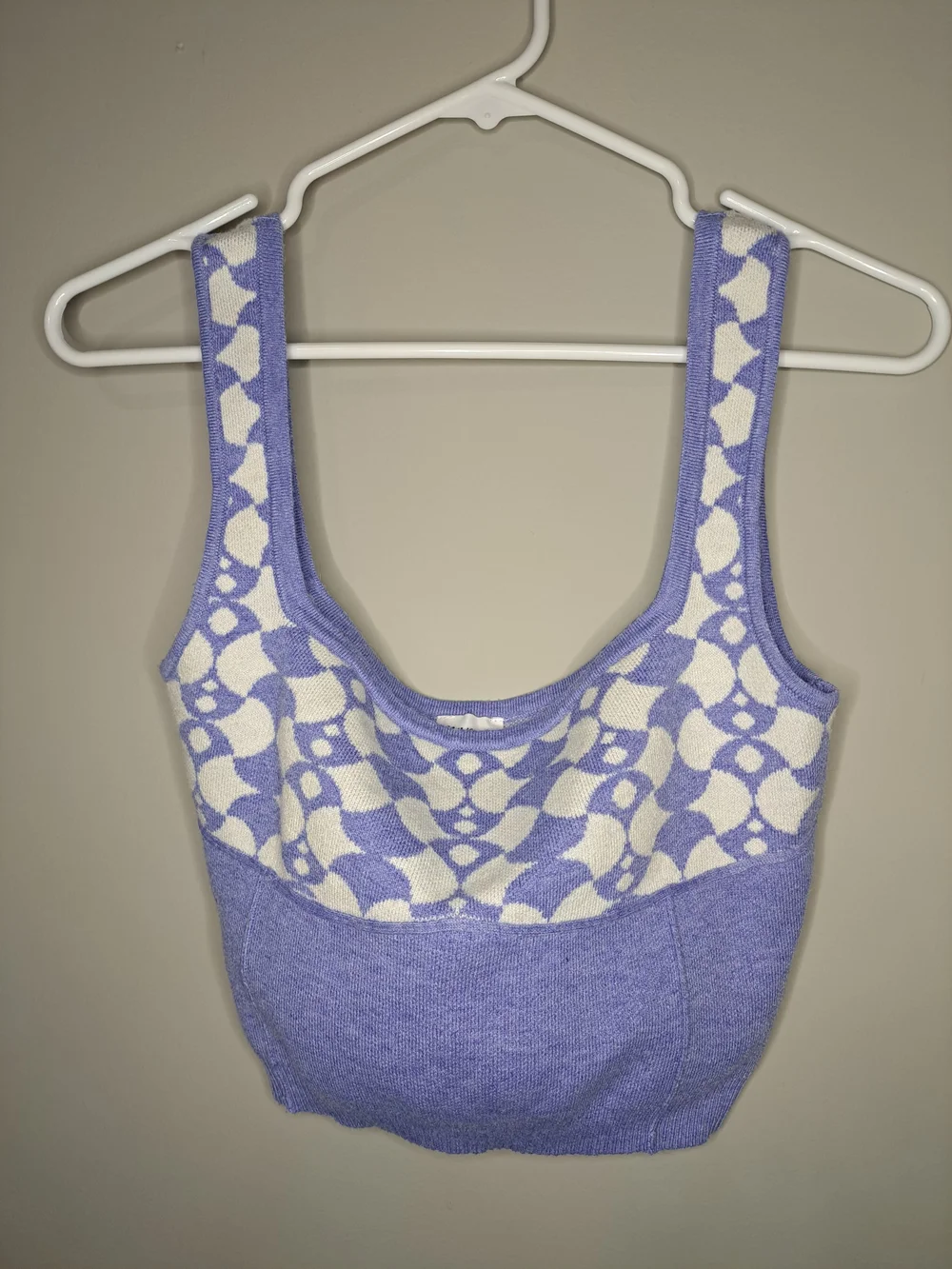Princess Polly Lavender & White Knit Patterned Bandeau Tank